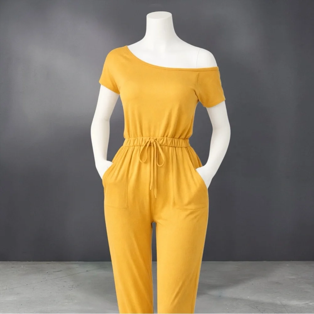 Capella Mustard Two-Way Shoulder Drawstring Jumpsuit